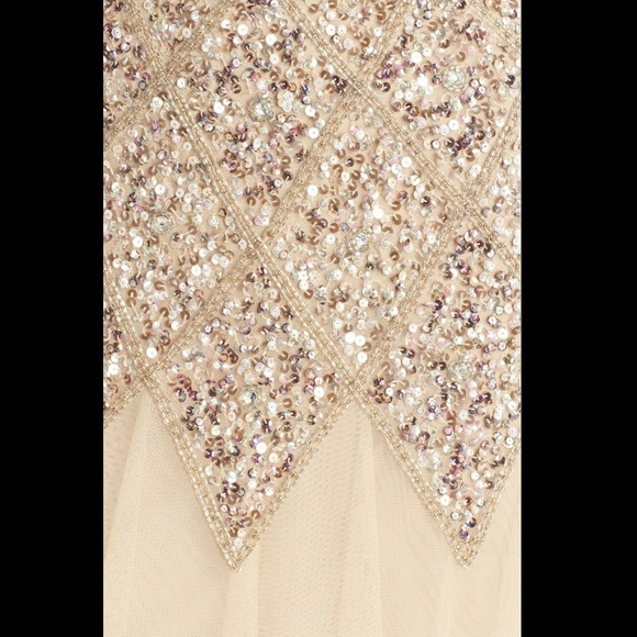 NWT JS Collections [ 4 ] Long Sleeve Embellished Tulle‎ Gown Champagne - Picture 4 of 12
